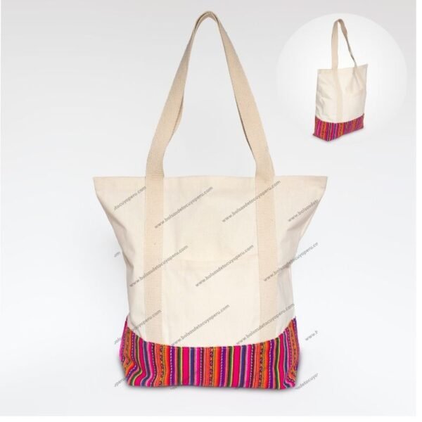 Tote bag,de tocuyo, con base en tela andina